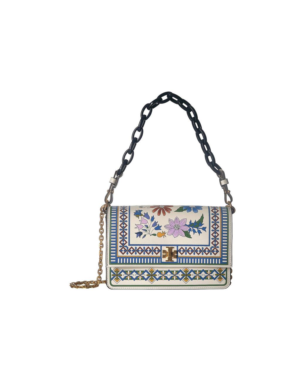 Tory Burch Kira Camera White Mixed Floral Ivory Afternoon Tea Shoulder Bag  NEW 