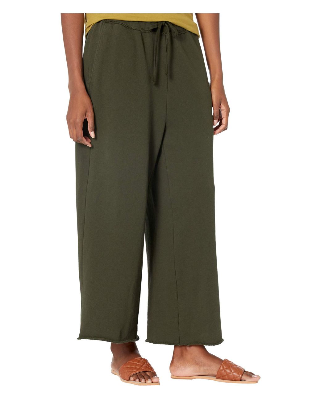 Eileen Fisher Organic Cotton French Terry Wide Leg Crop Pants in Green - Lyst