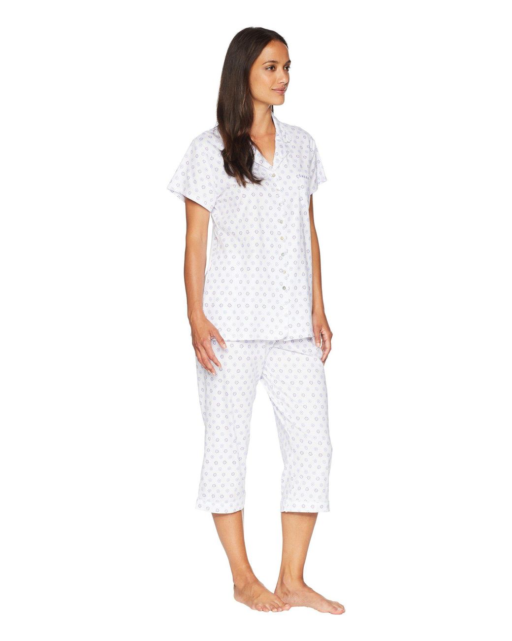 Eileen West Knit Notch Collar Capris Pajama Set violet Geo
