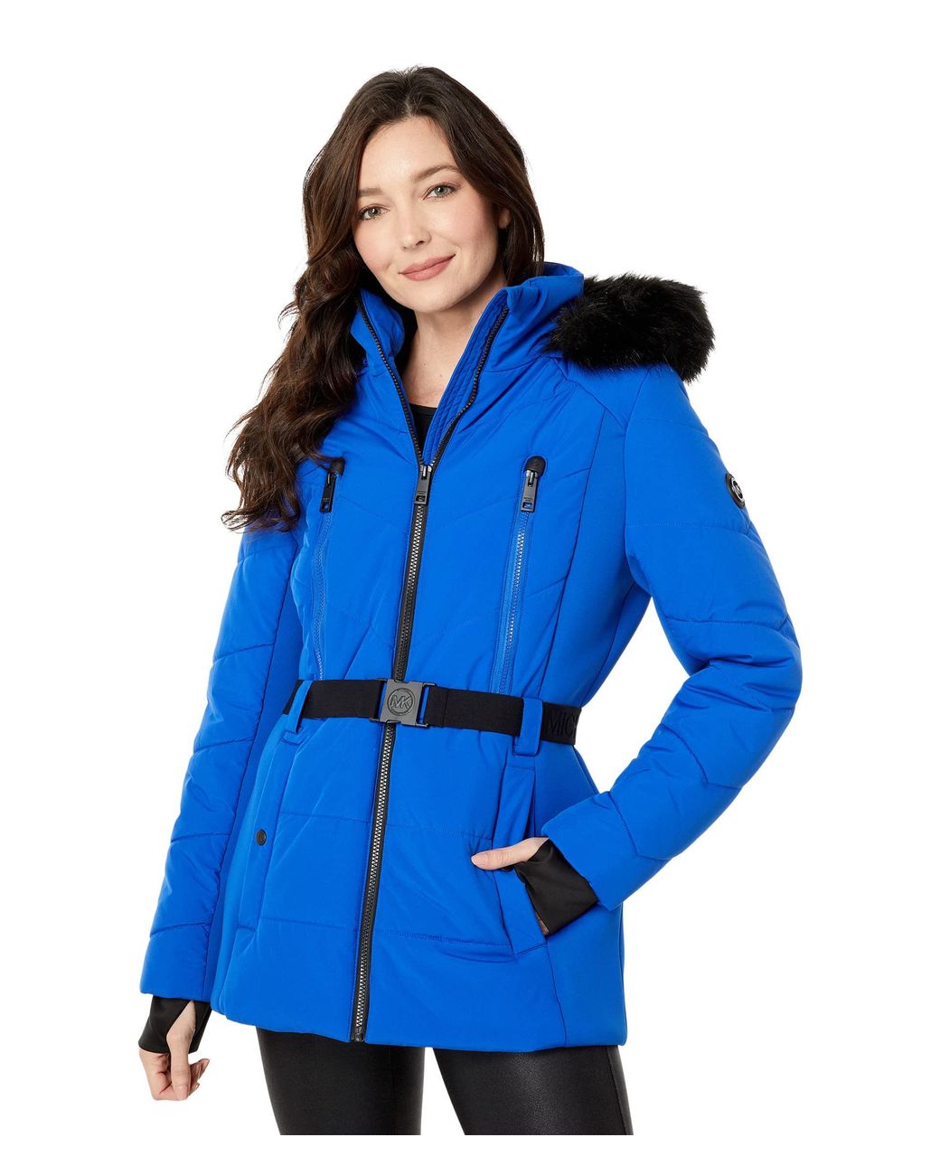 MICHAEL Michael Kors Belted Active Short Puffer Jacket A422095q in Blue Lyst