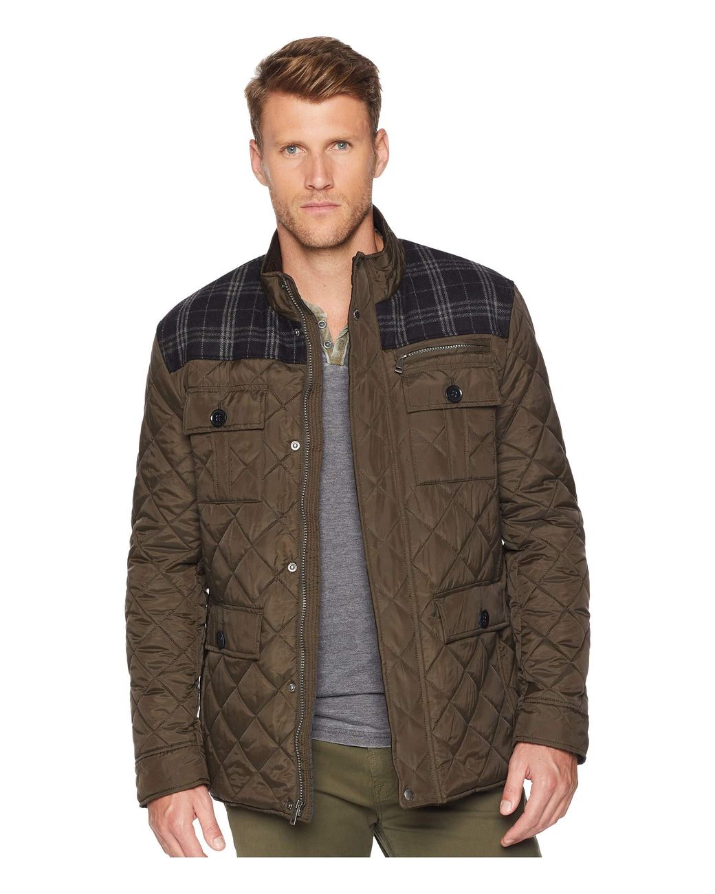 Cole Haan Synthetic Mixed Media Multi-pockets Quilted Jacket in Olive ...