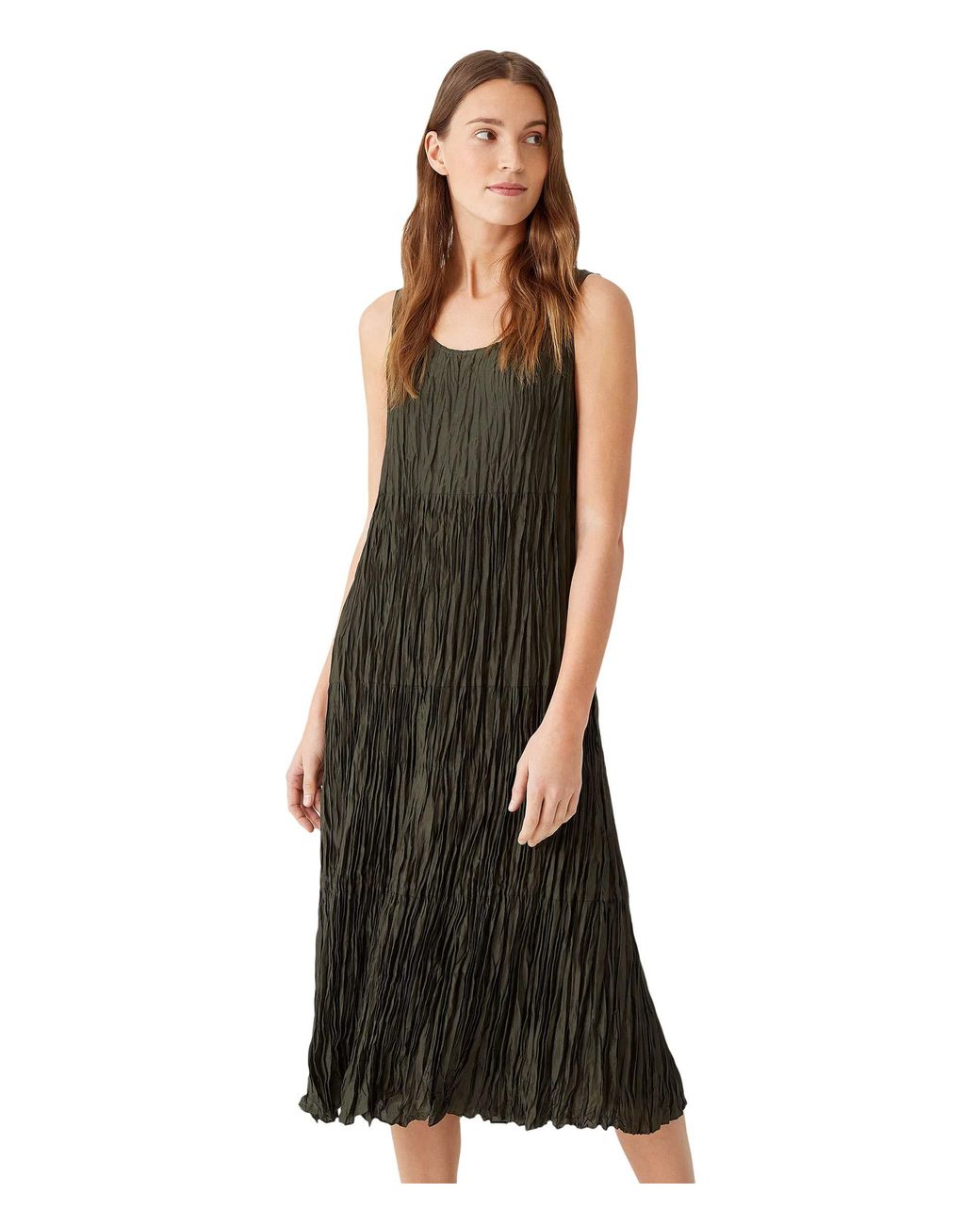 Eileen Fisher Full-length Tiered Dress In Crushed Silk Habutai in Green ...