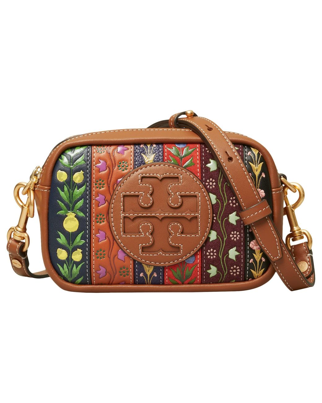 Tory Burch Leather Perry Bombe Ribbon Patchwork Mini Bag in Brown | Lyst