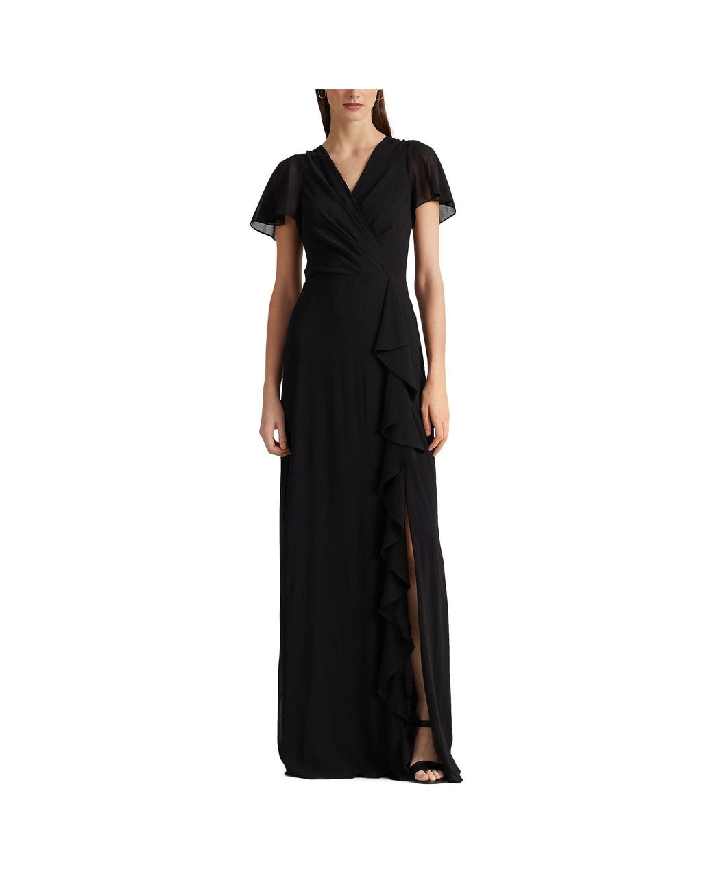 Ralph Lauren Belted Fluttersleeve Gown in Black Lyst