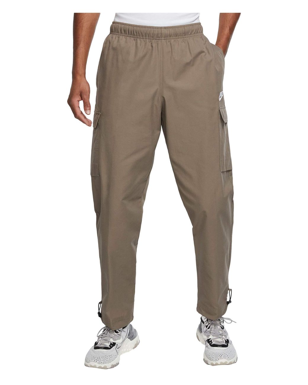 nike swoosh cuffed woven sweatpants in khaki
