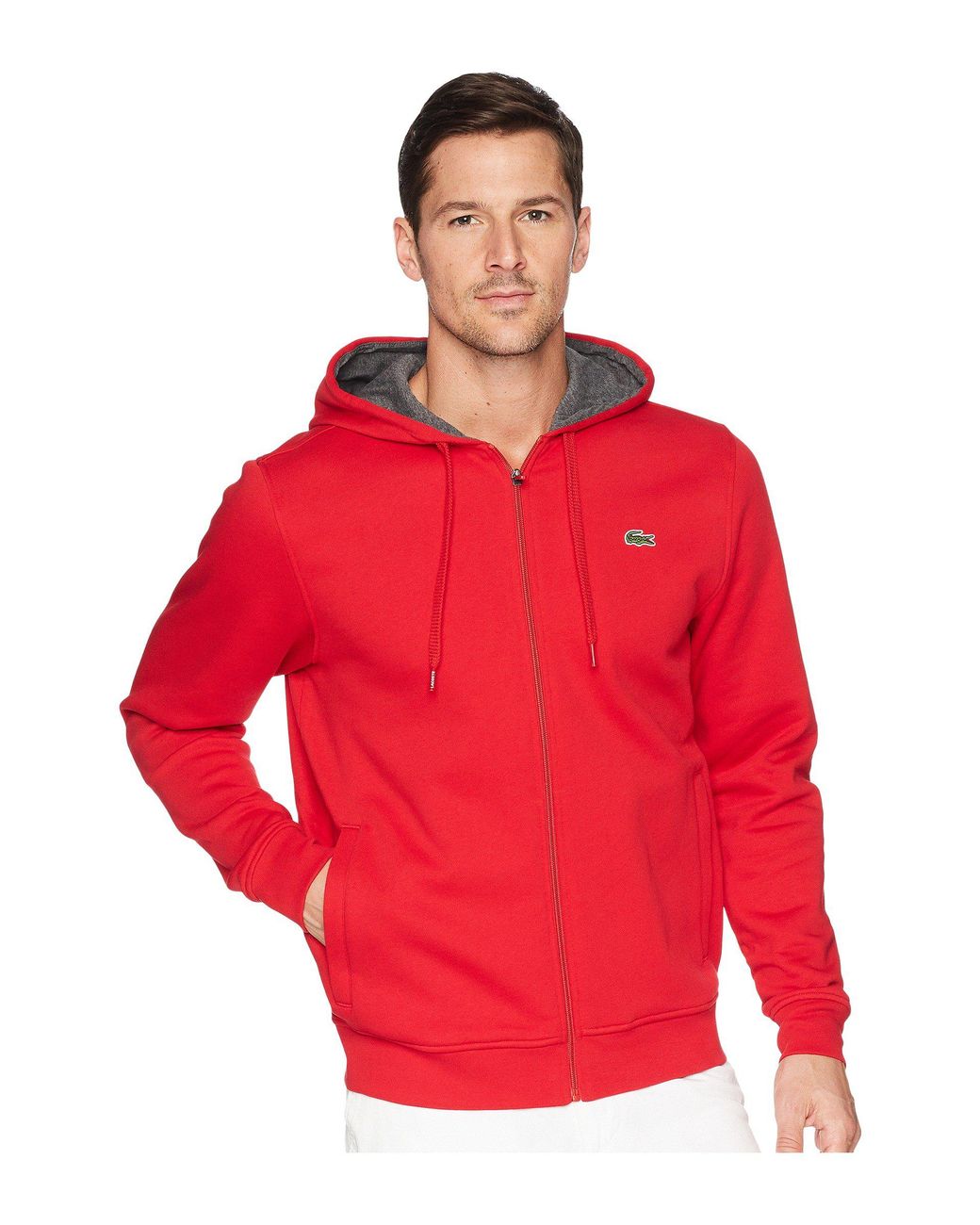 Lacoste Full Zip Hoodie Fleece Sweatshirt in Red for Men | Lyst