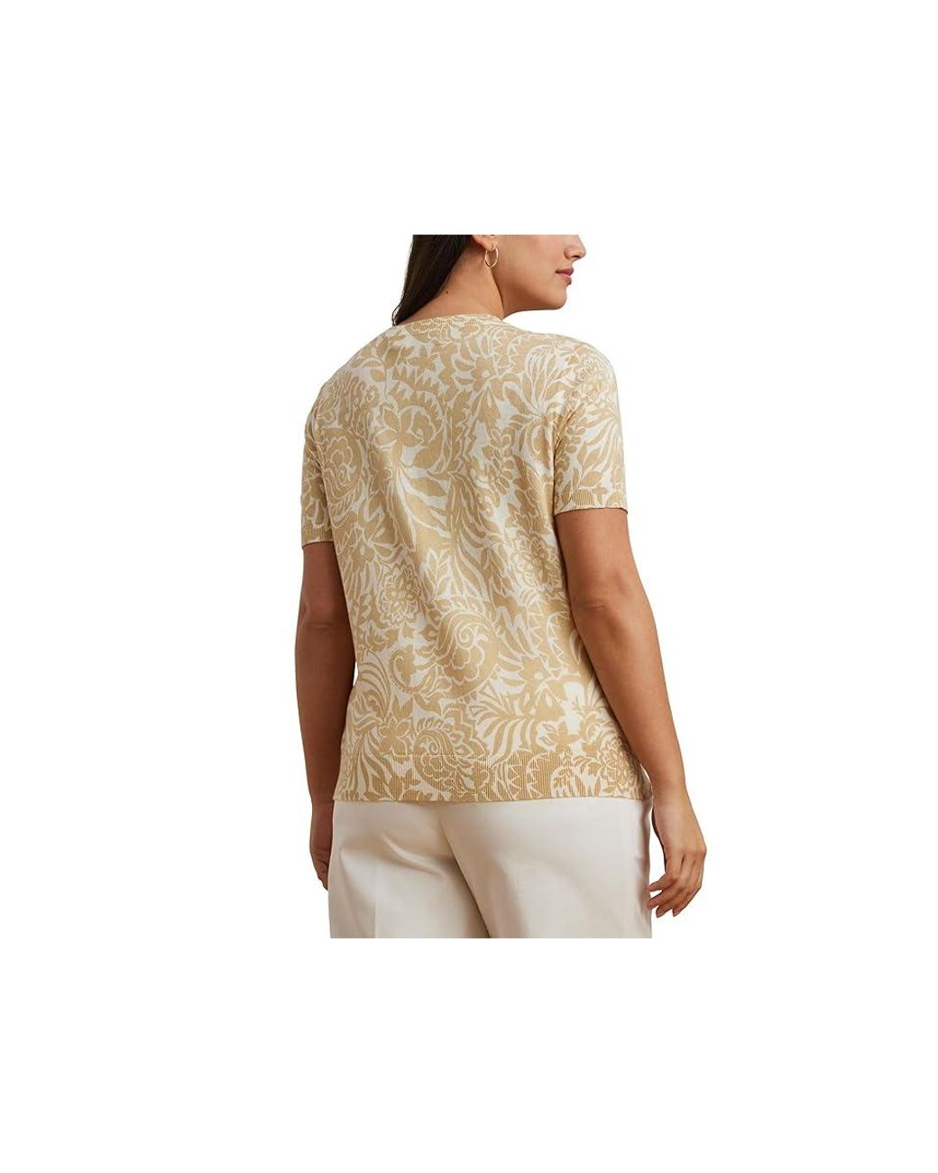 Ralph Lauren Plus Size Floral Cotton-Blend Short Sleeve