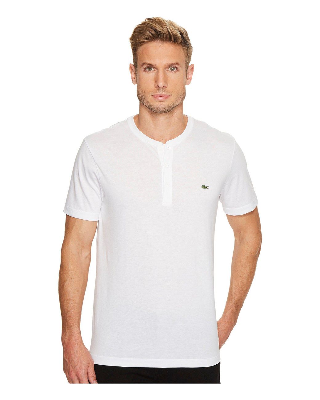 Lacoste Cotton Short Sleeve Henley Jersey Pima Tee (white) T Shirt for ...