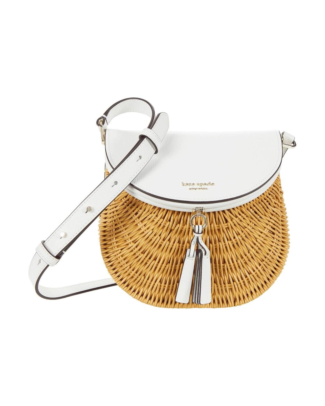 Kate Spade Catch Wicker Medium Crossbody Cross Body Handbags in White