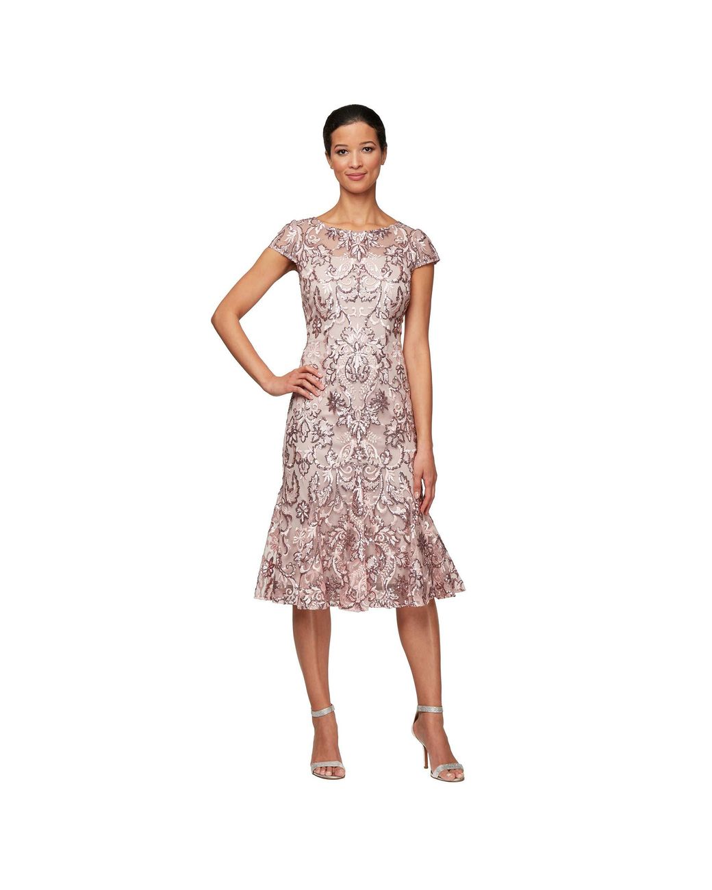 Alex Evenings Synthetic Midi Embroidered Fitandflare Dress in Pink Lyst