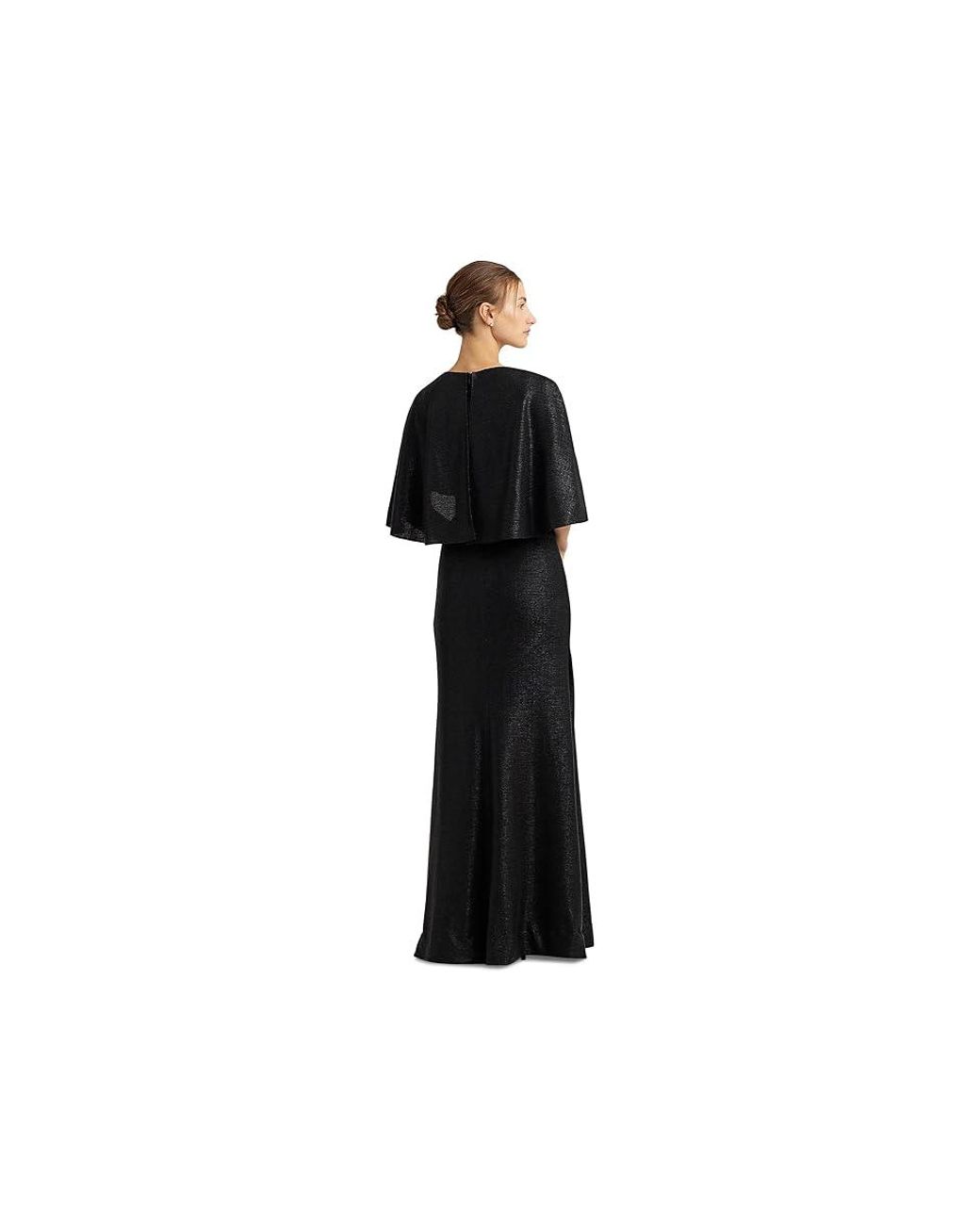 Ralph Lauren Metallic Knit Twist Front Cape Gown Dress in Black Lyst