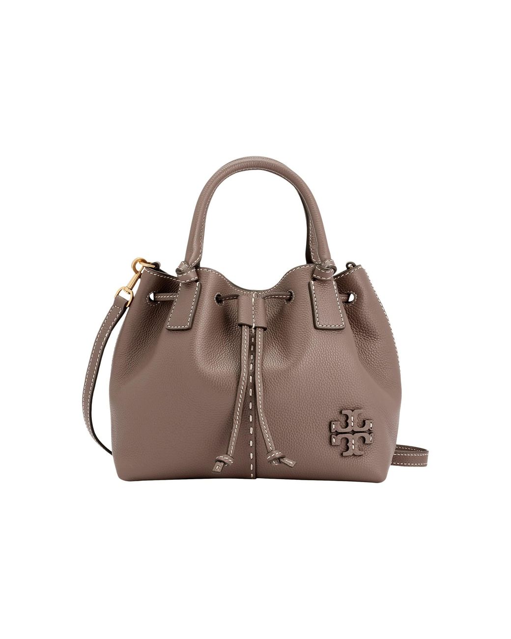 Tory Burch Leather Mcgraw Small Drawstring Satchel in Beige 