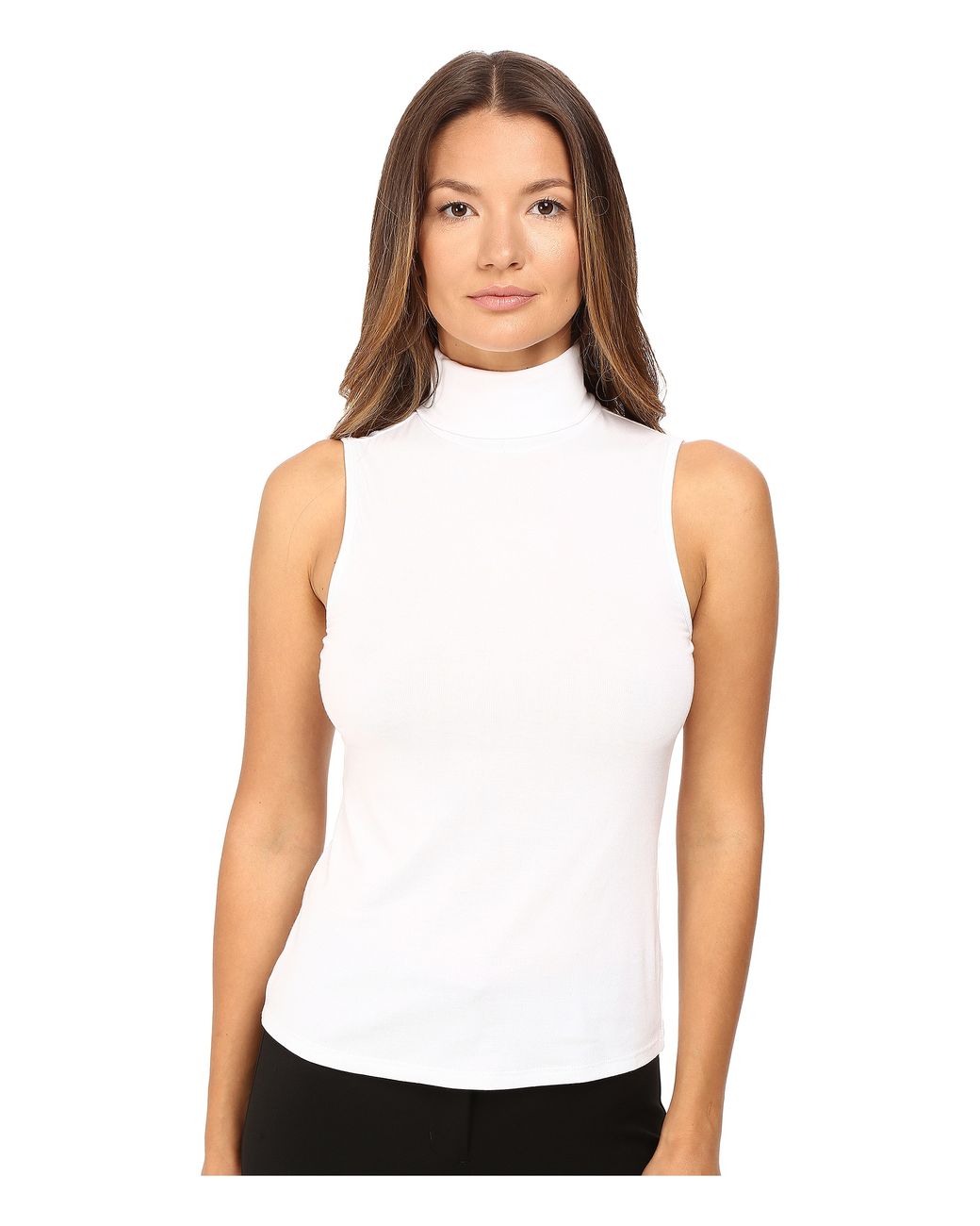 Theory Wendel Ribbed Viscose Sleeveless Turtleneck Top in White | Lyst