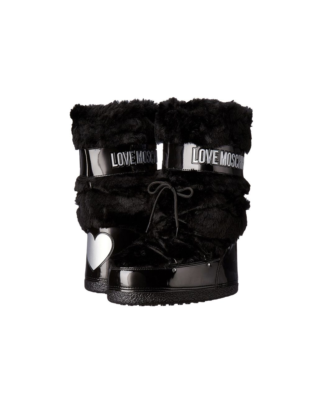 Love Moschino Faux-Fur Moon Boots in Black | Lyst