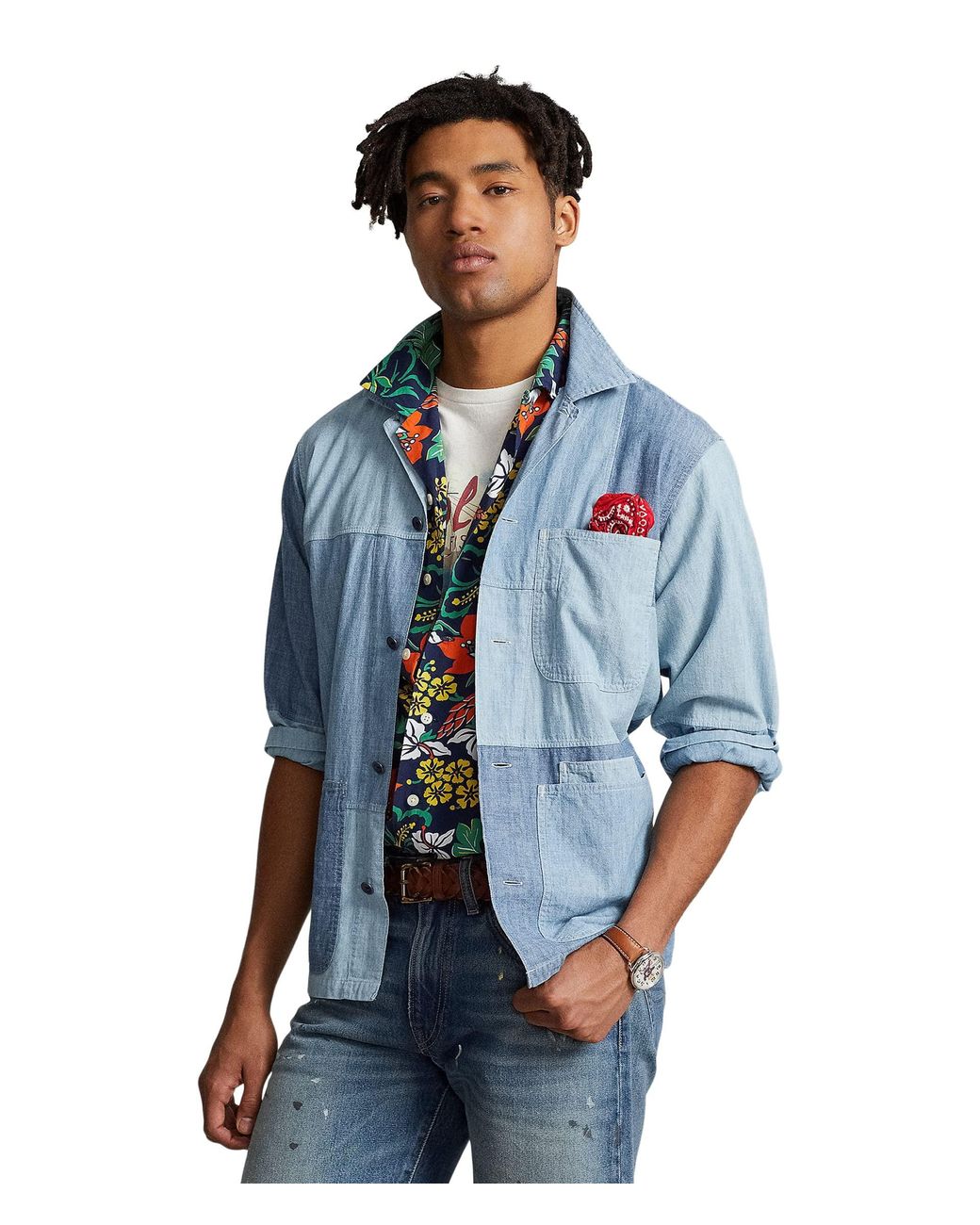 Polo Ralph Lauren Classic Fit Patchwork Chambray Shirt in Blue for Men |  Lyst