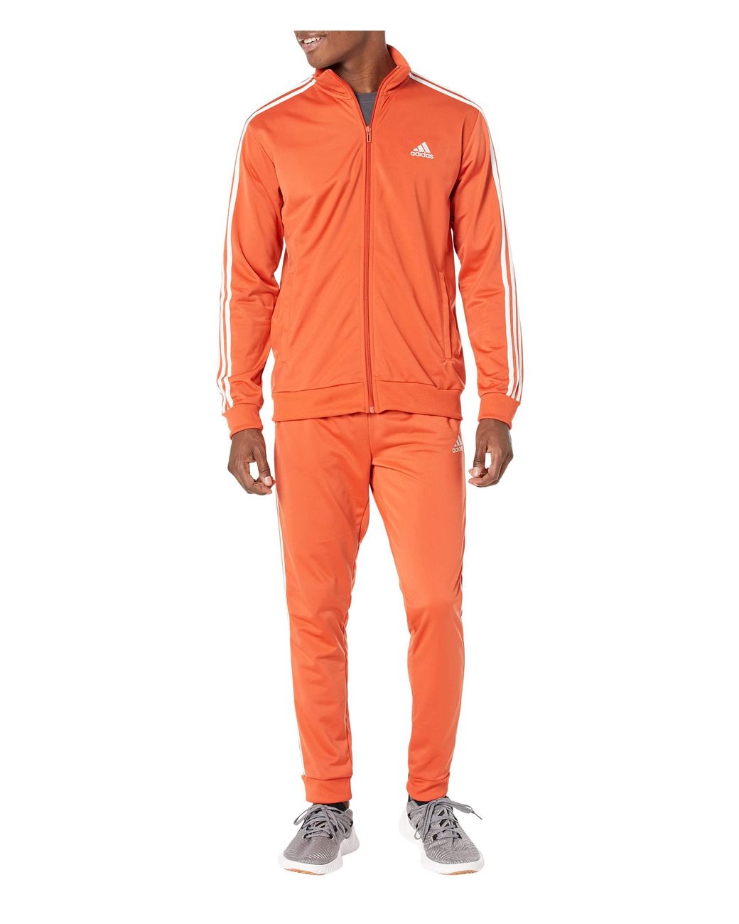 adidas 3-stripes Tricot Track Suit Set in Orange for Men | Lyst
