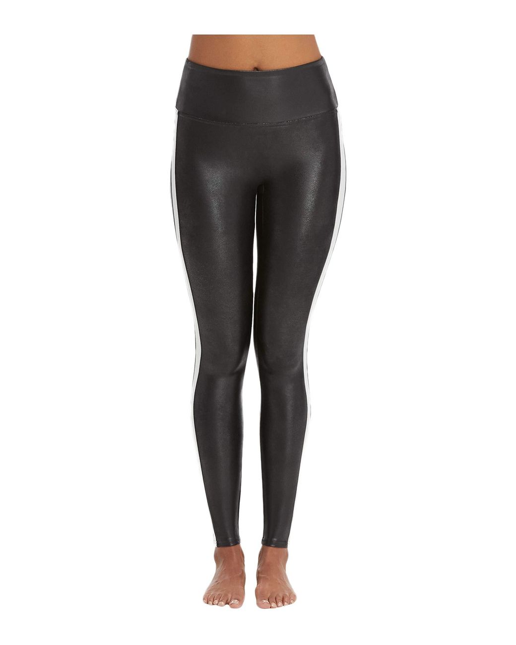 spanx faux leather leggings with stripe