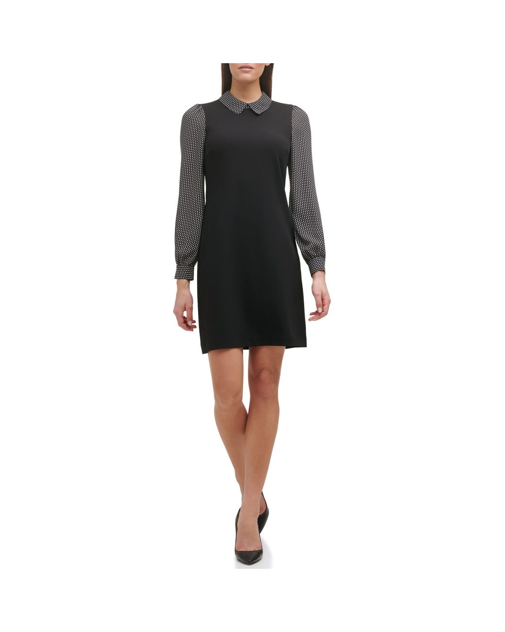 Tommy Hilfiger Long Sleeve Printed Dot Scuba Crepe Sheath Dress in Black |  Lyst