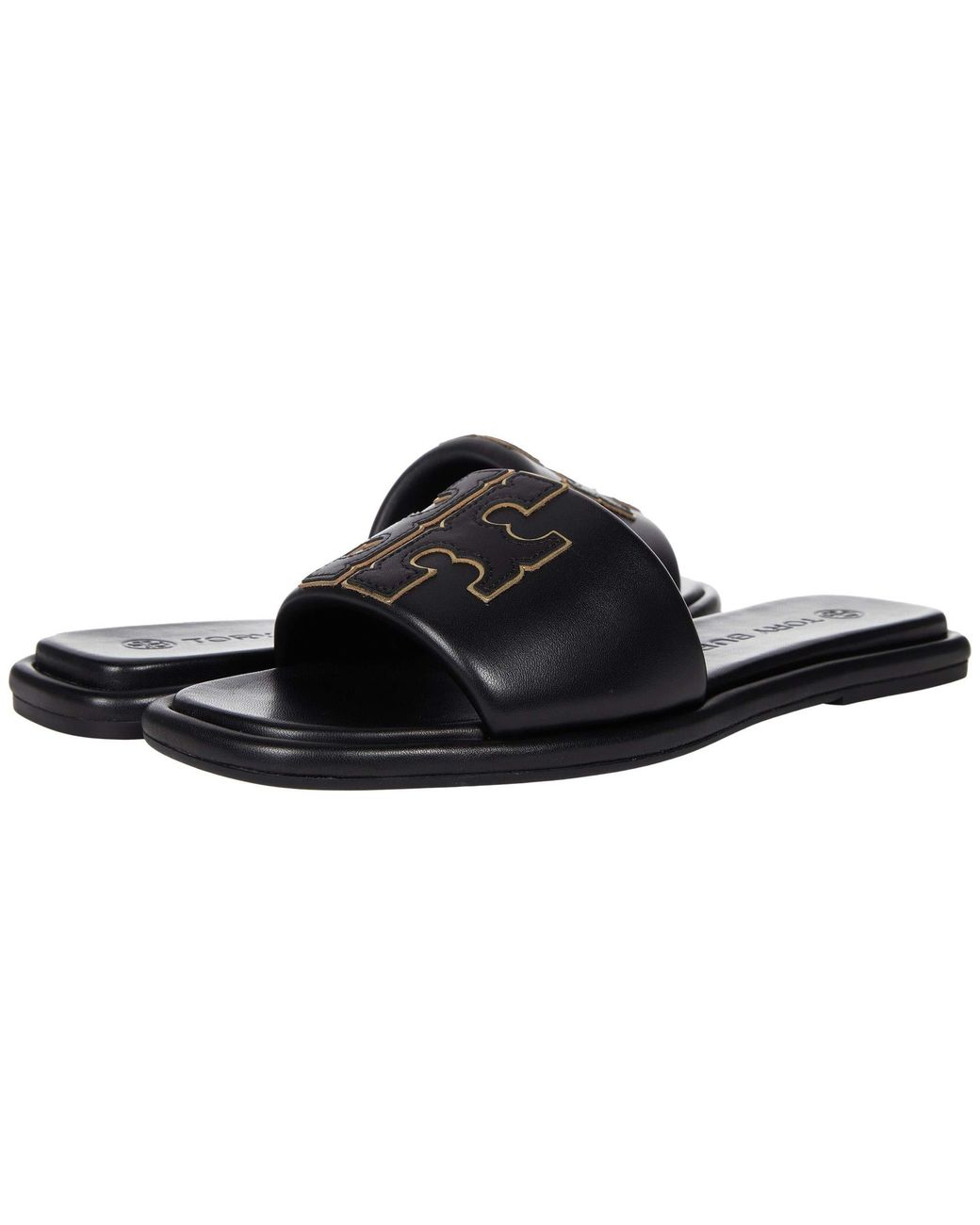 Tory Burch Leather Double T Sport Slide in Black - Lyst