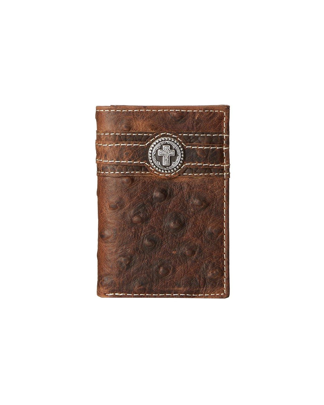 3D Western Mens Wallet Trifold Leather Ostrich Brown DW094 