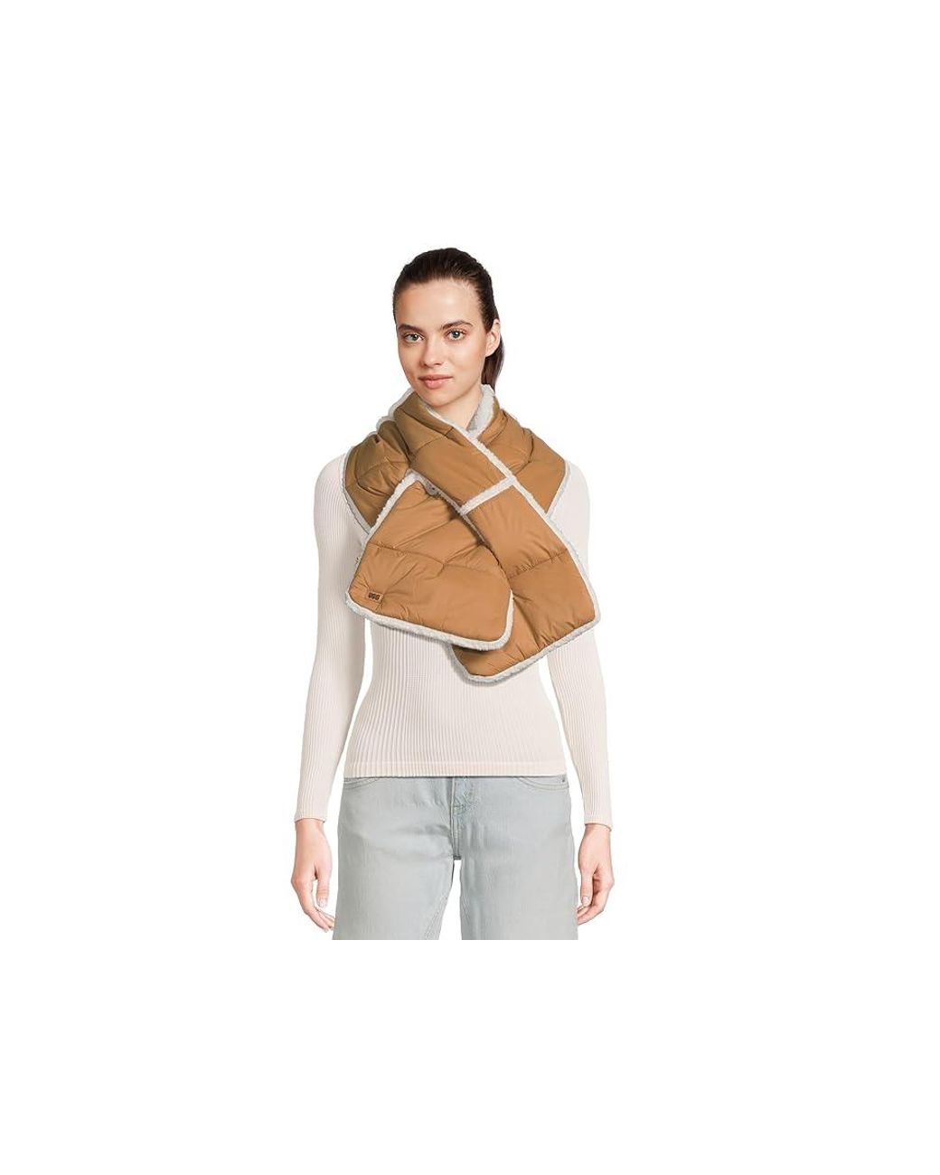 UGG Aw Fluff Rev Scarf, Nylon in White | Lyst