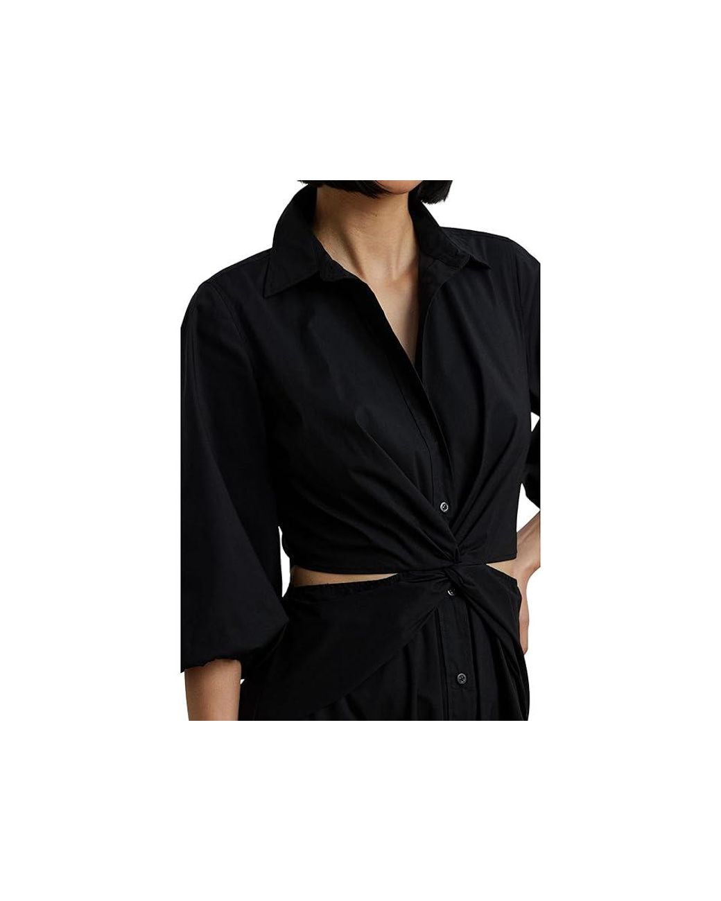 Ralph Lauren Cotton Blend Bubble Sleeve Shirtdress Dress
