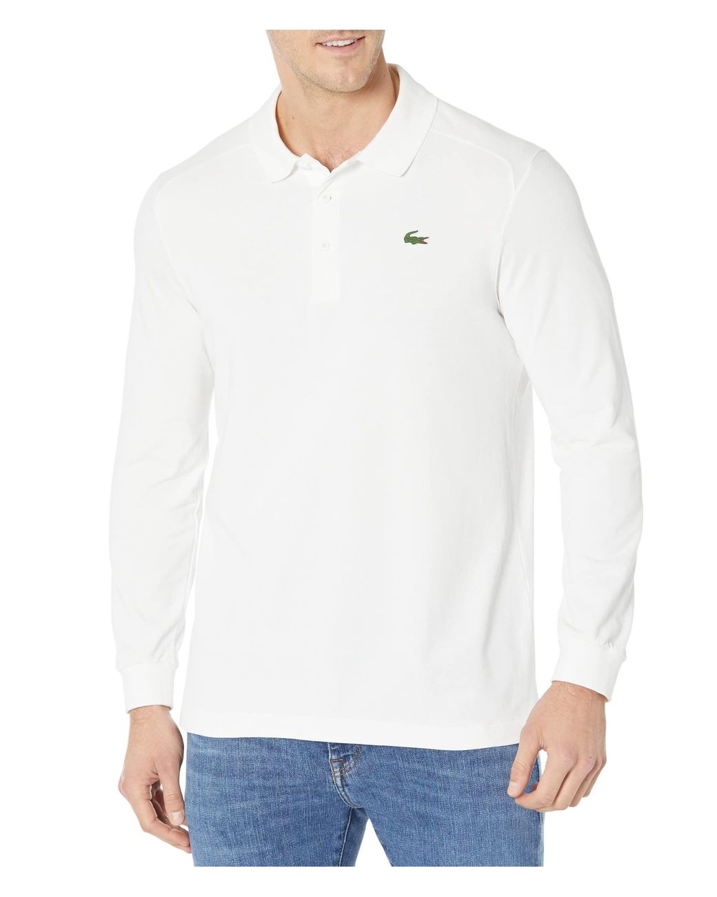Lacoste Golf Performance Long Sleeve Polo Shirt in White for Men | Lyst