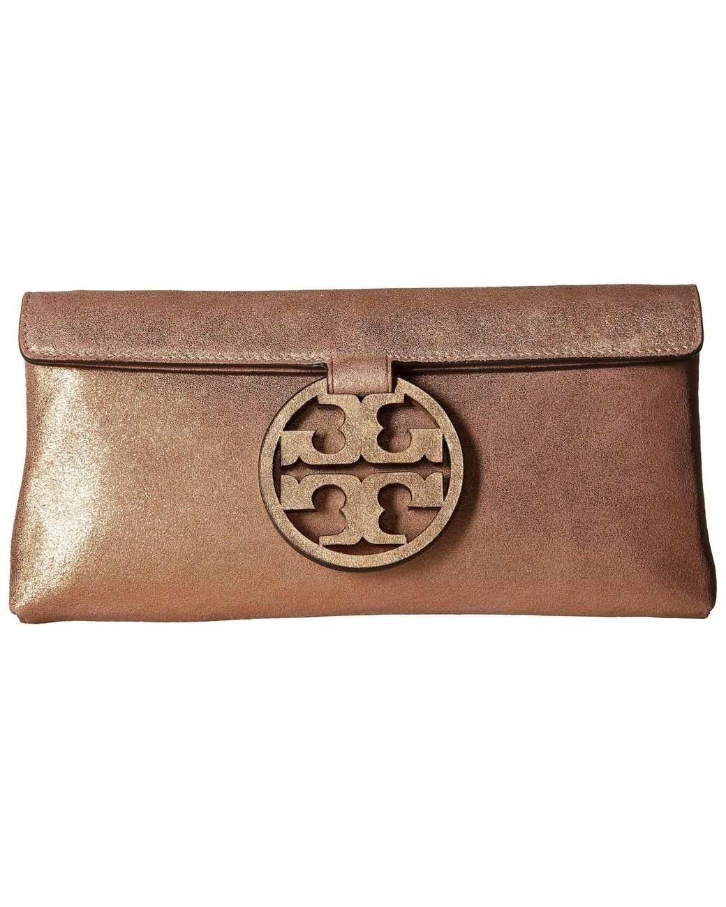 Tory Burch Miller Metallic Clutch (seashell Pink) Clutch Handbags | Lyst
