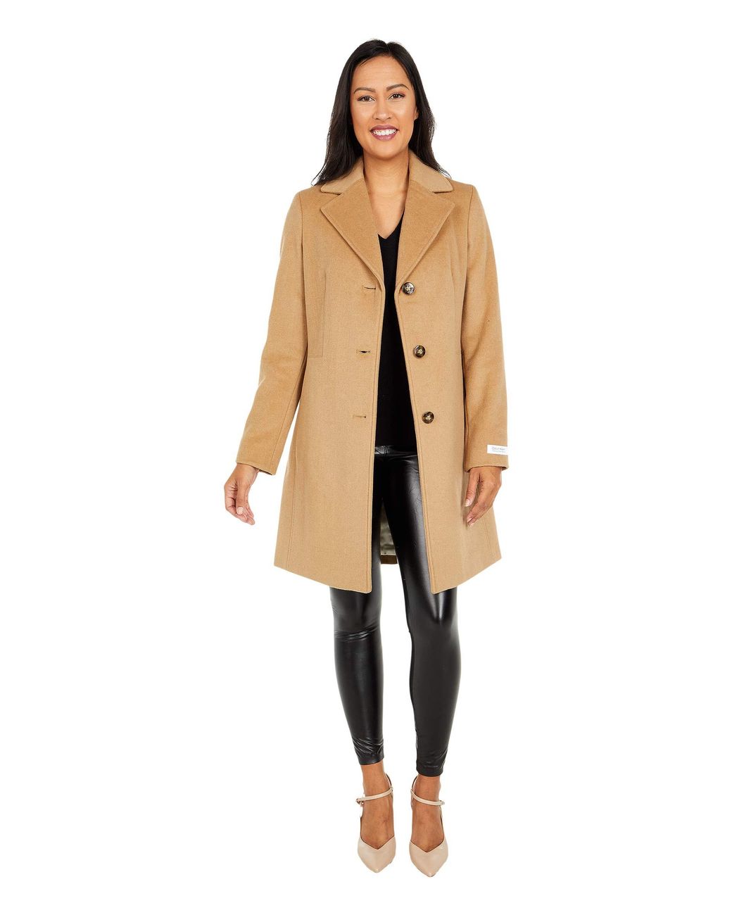 Calvin Klein Classic Single Breasted Wool Coat in Tan (Natural) - Lyst