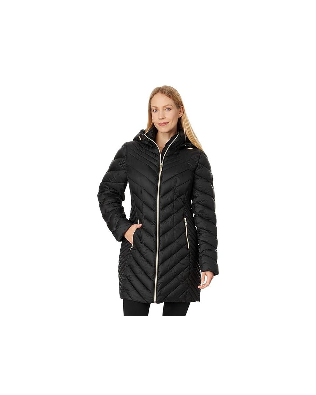 MICHAEL Michael Kors Zip Front Knee Length Chevron Packable MICHAEL Michael Kors Zip Front Knee Length Chevron Packable
