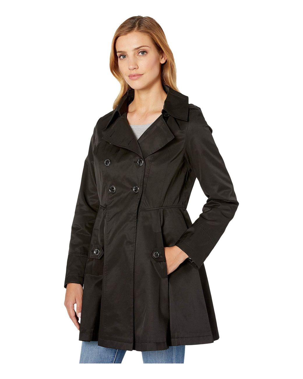 Via Spiga Womens Plus-Size Double Breasted Hooded Fit and Flare Lightweight Trench Coat