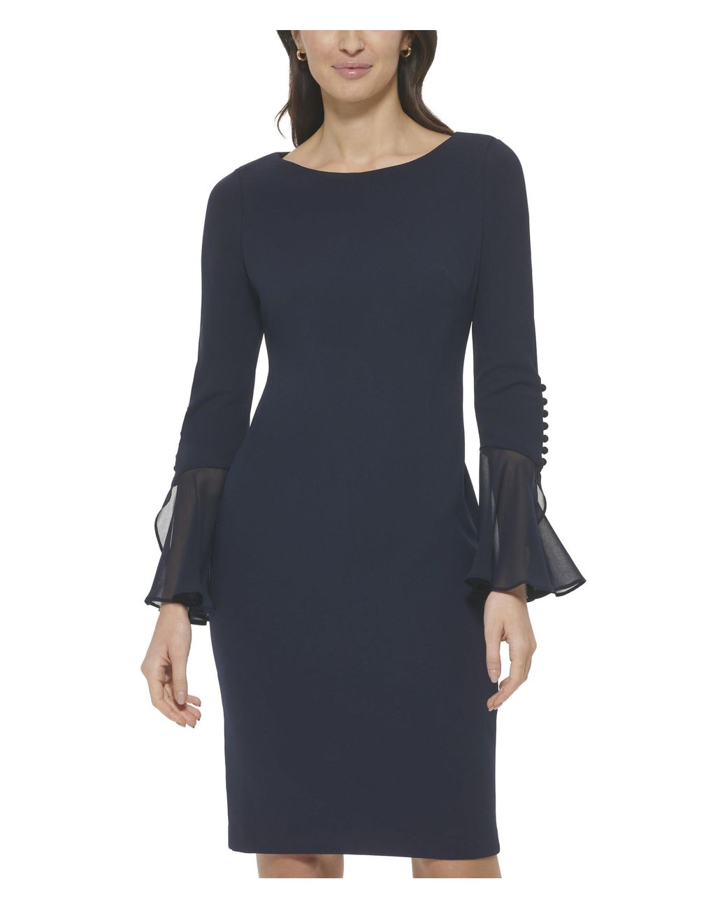 Calvin Klein Chiffon-Bell-Sleeve Sheath Dress - Aubergine - Size 2