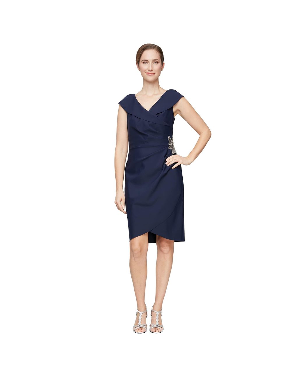Alex Evenings Short Sheath Dress With Portrait Collar With Embellished