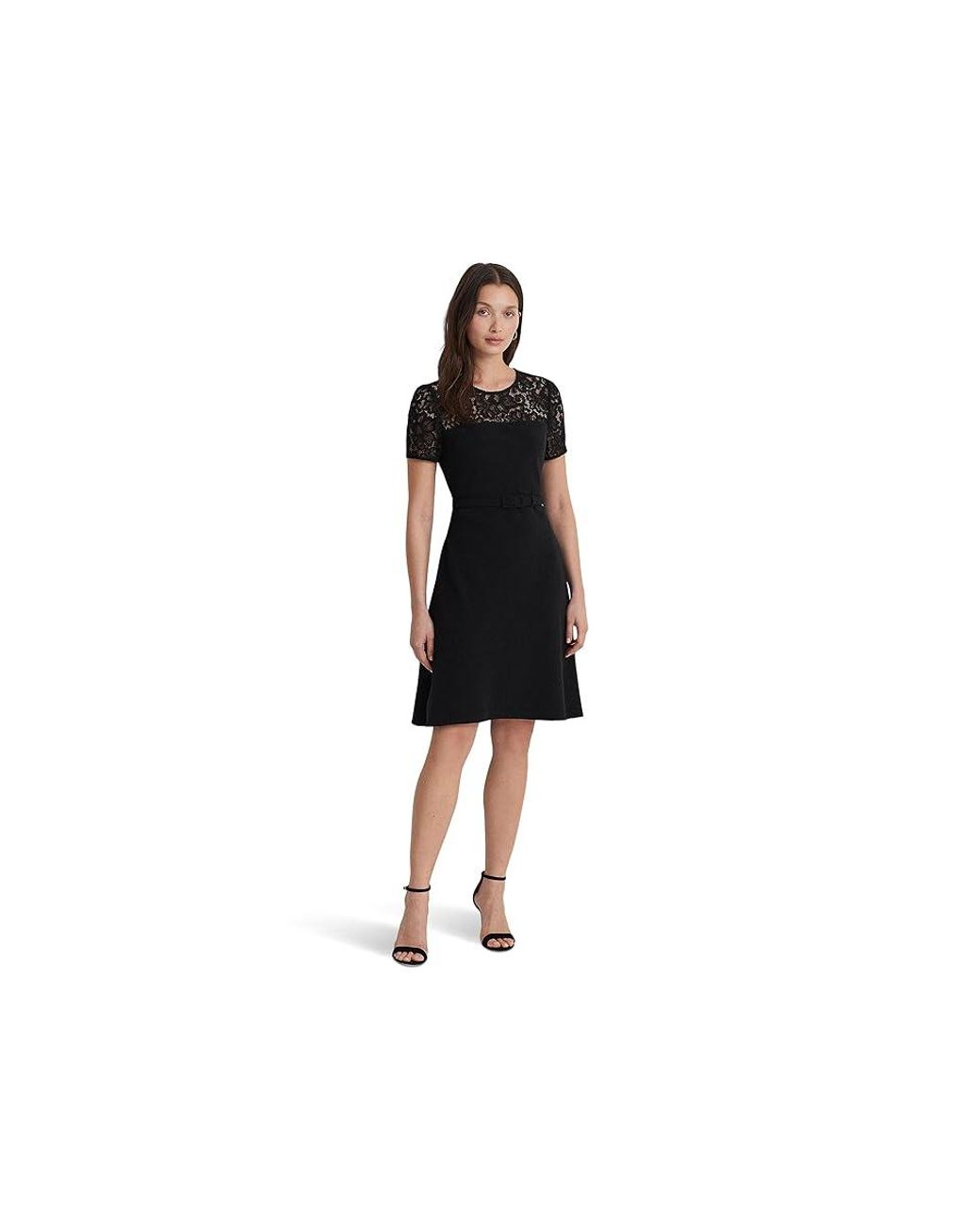 Ralph Lauren Lace Trim Georgette Cocktail Dress Dress in Black Lyst