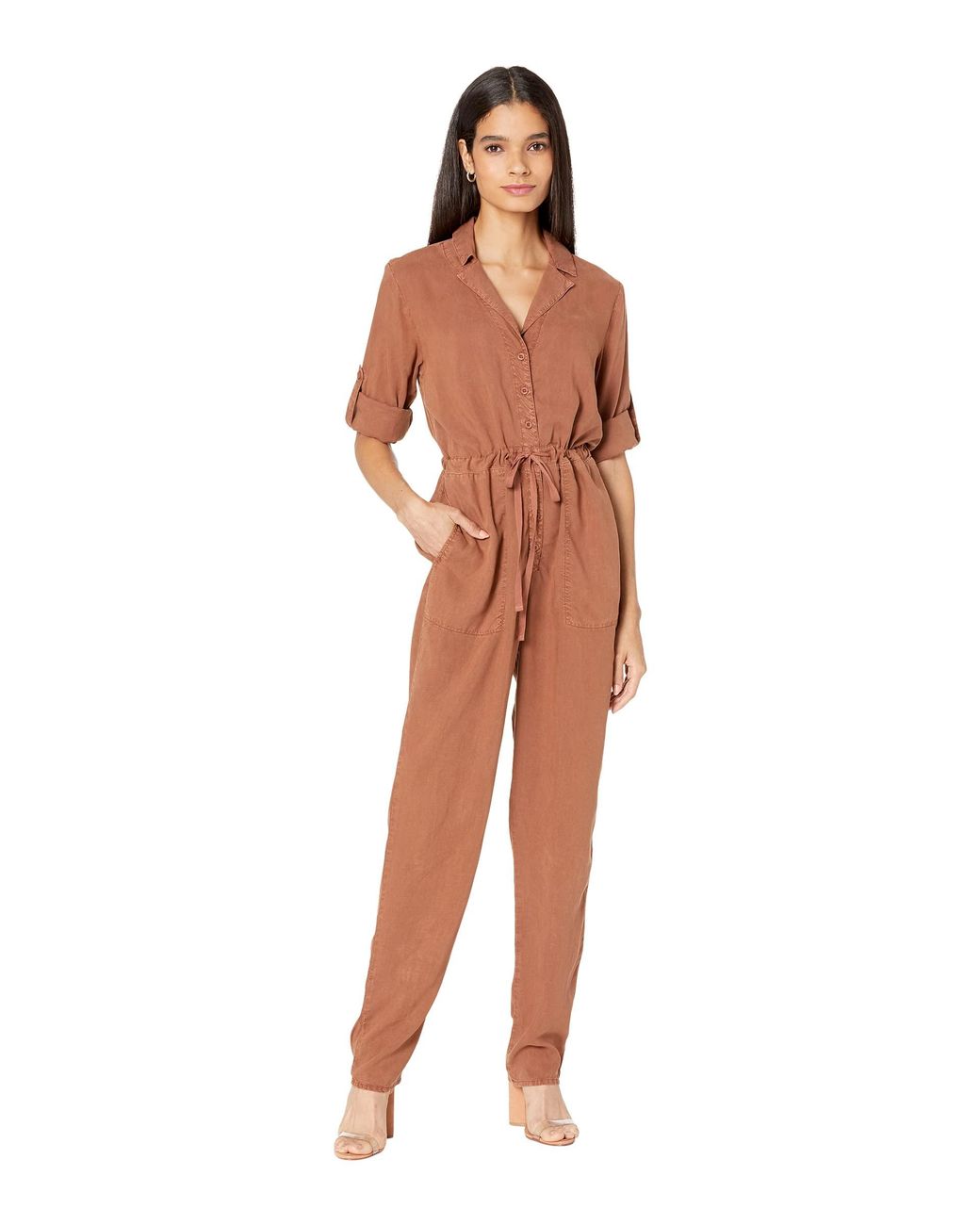 Bella Dahl Roll Tab Sleeve Jumpsuit in Orange Lyst
