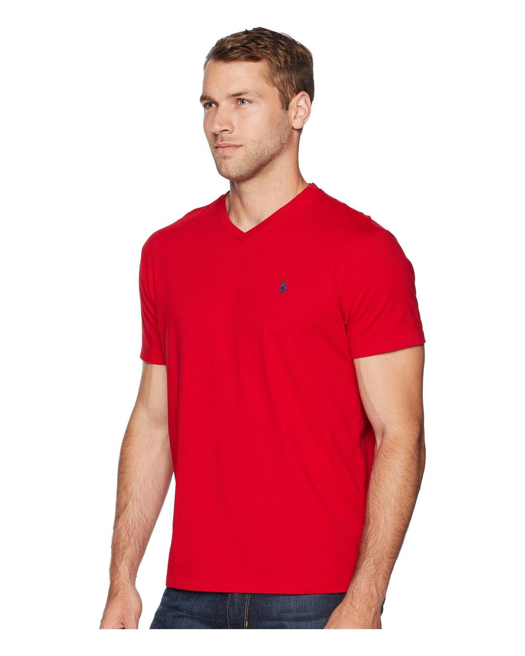 red polo v neck t shirt