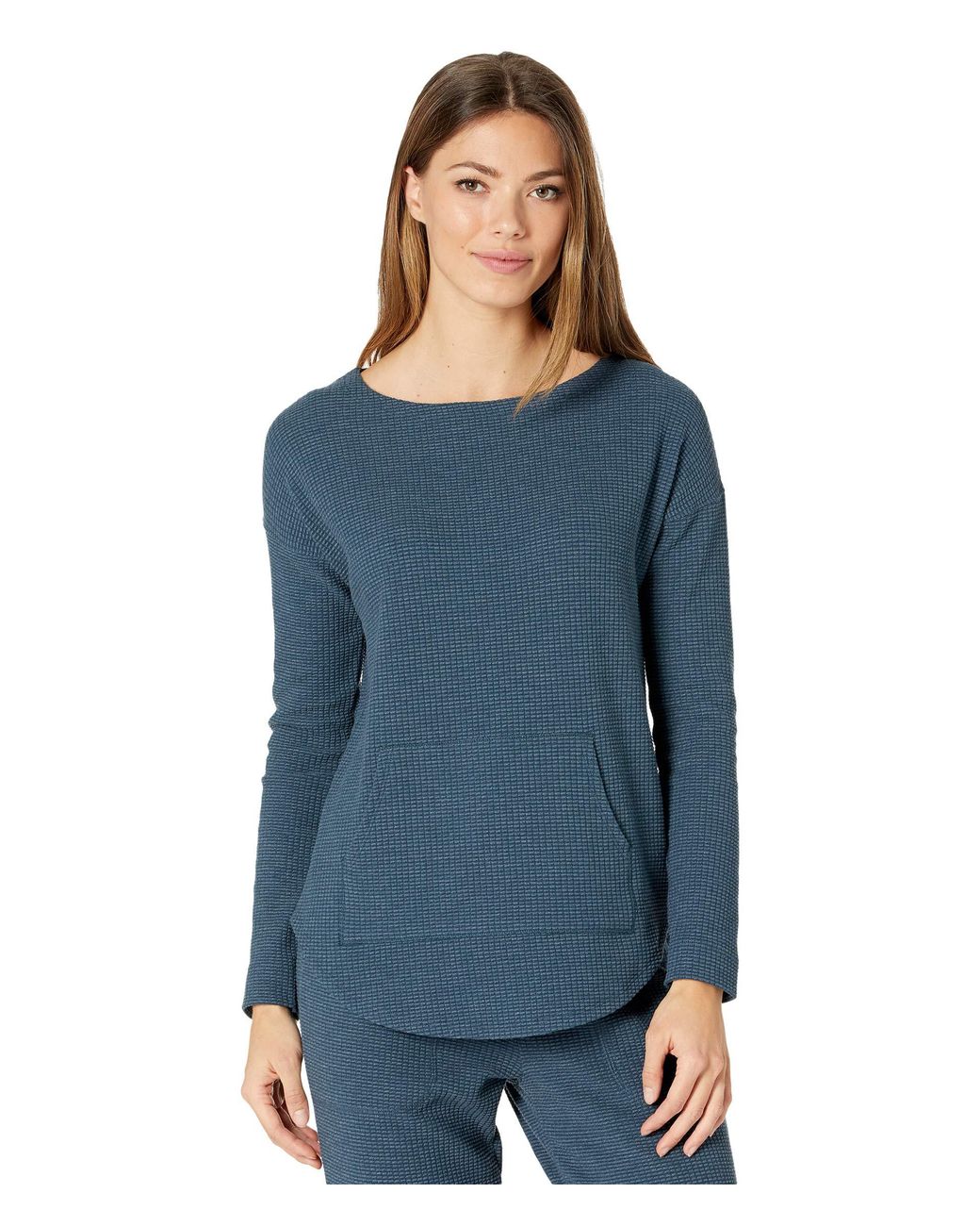 Lilla P Cotton Long Sleeve Textured Waffle Boatneck Top in Navy (Blue) - Lyst
