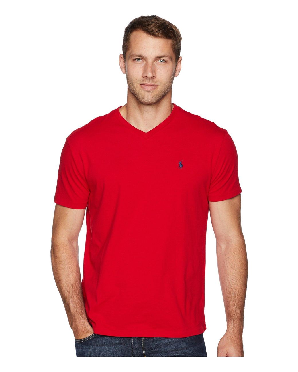 Polo Ralph Lauren Cotton Classic Fit V-neck T-shirt in Red for Men - Lyst