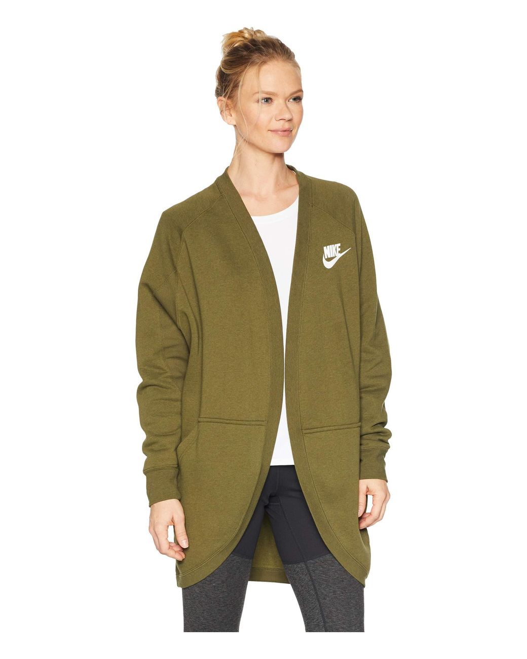 Nike Rally Rib Cardigan (grey Heather/pale Grey/white) Women's Sweater in  Green | Lyst