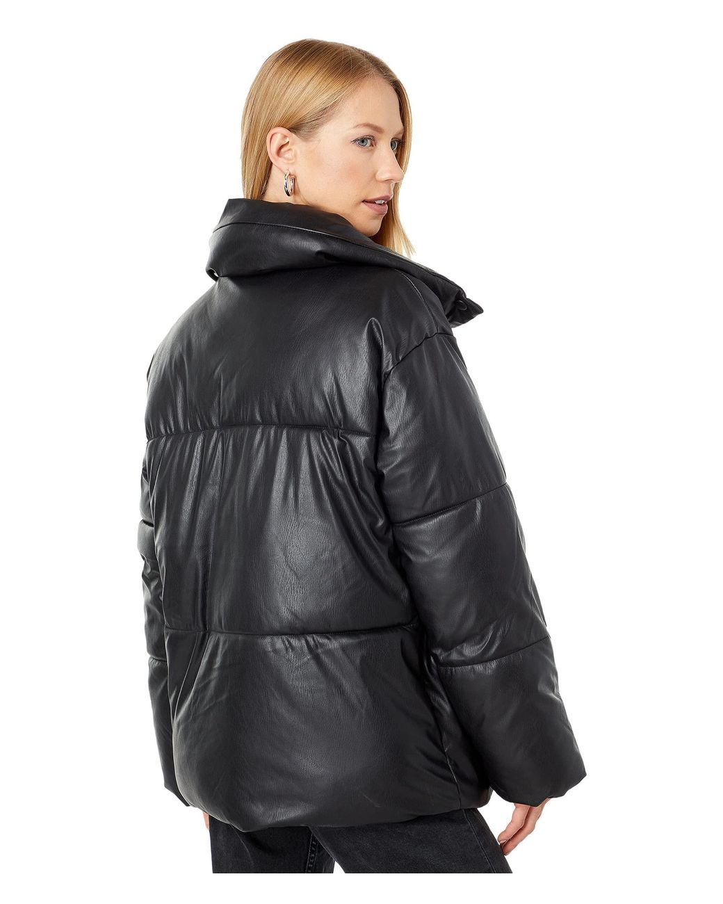 NVLT Oversized Faux Leather Puffer Jacket in Black | Lyst