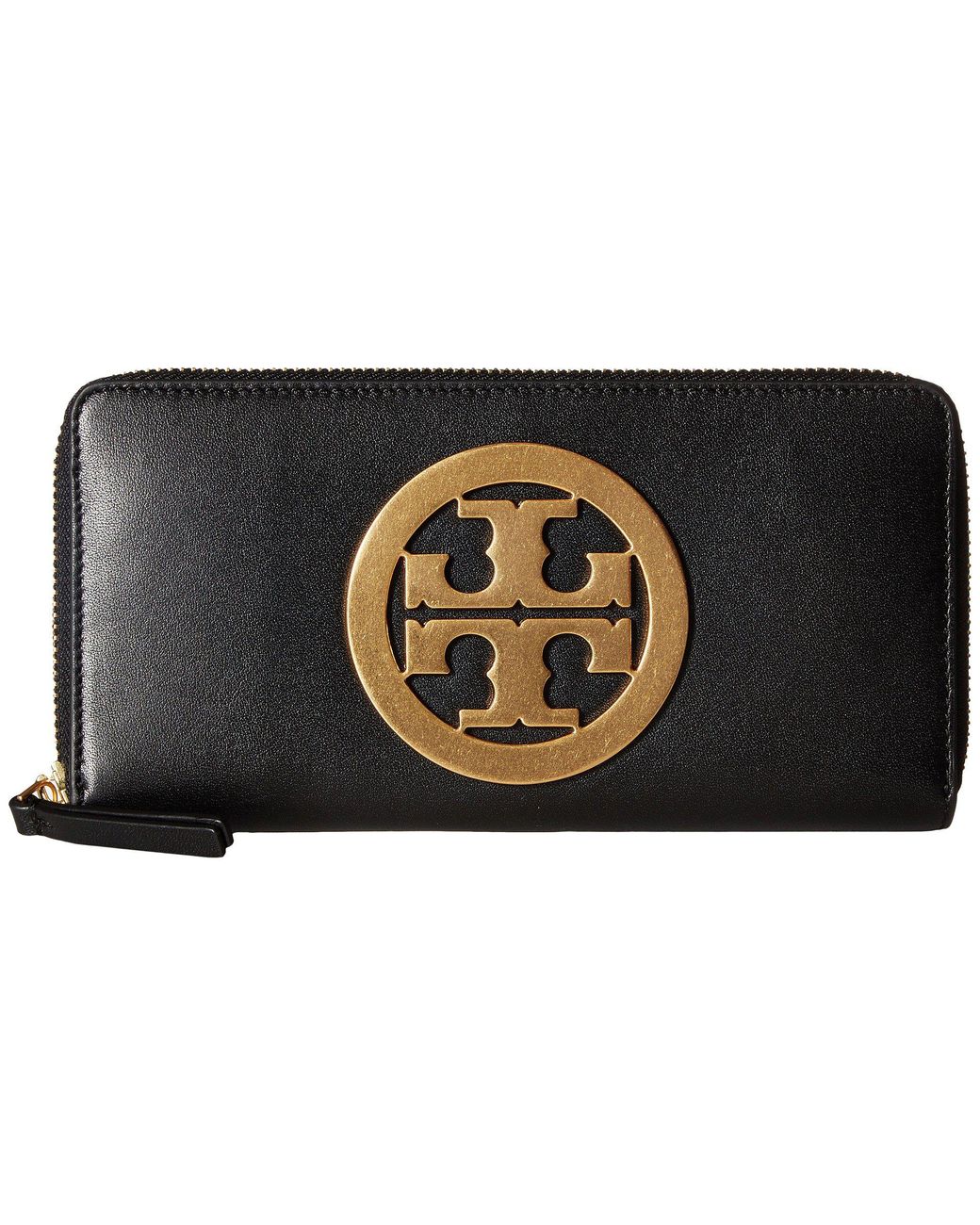 Tory Burch Charlie Zip Around Gold Reva Continental Wallet Black Leather  