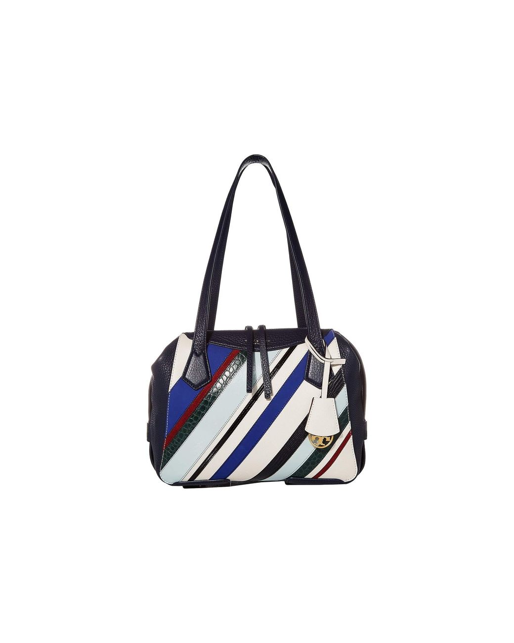 Tory Burch Leather Perry Balloon Stripe Satchel in Blue | Lyst