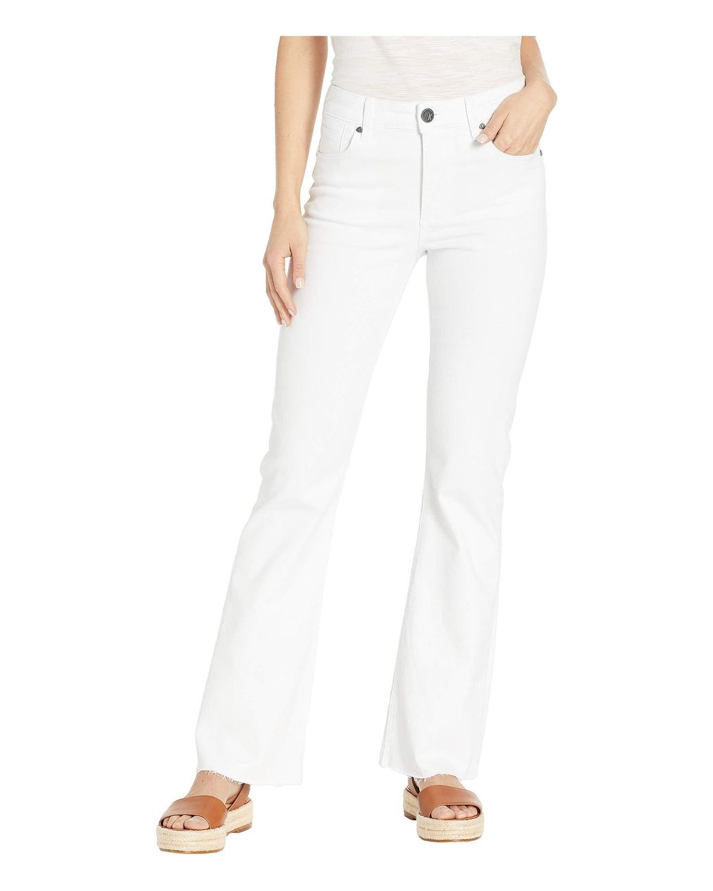 Kut From The Kloth Stella Flare Jeans W/ Raw Hem Welt In Optic White | Lyst