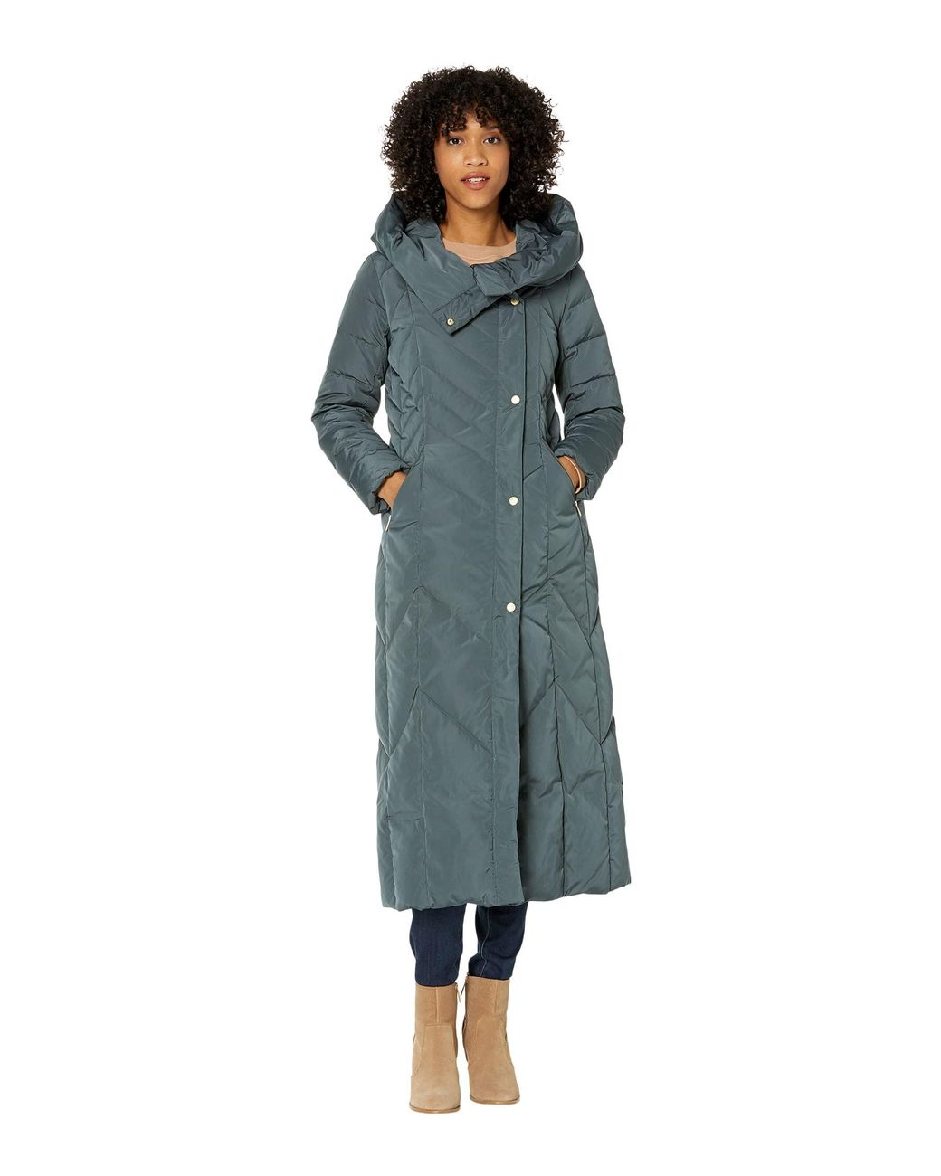 Cole Haan Taffeta Down Coat With Chevron Quilt Pattern in Blue | Lyst