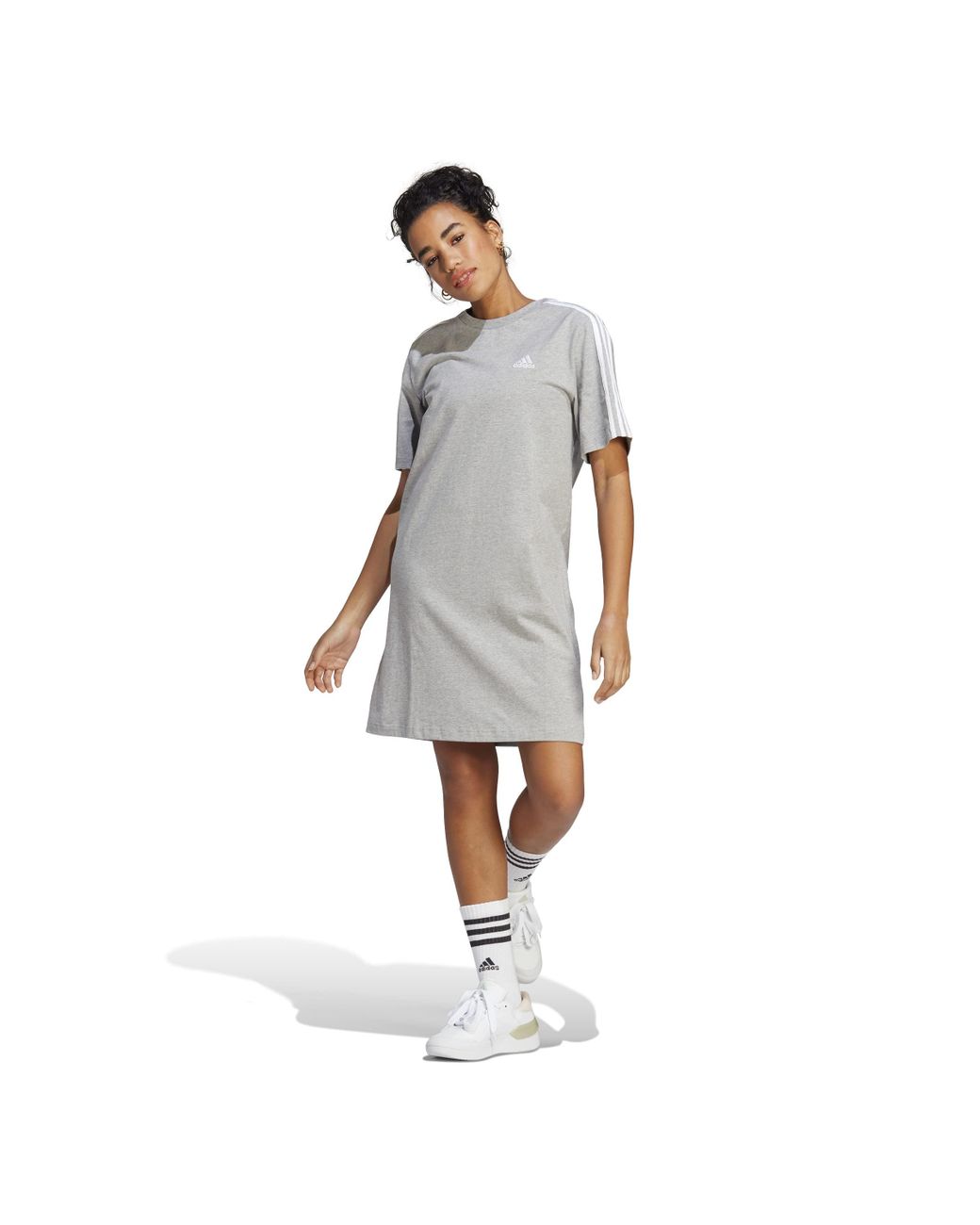 adidas Essentials 3-stripes Single Jersey Boyfriend T-shirt Dress in White  | Lyst