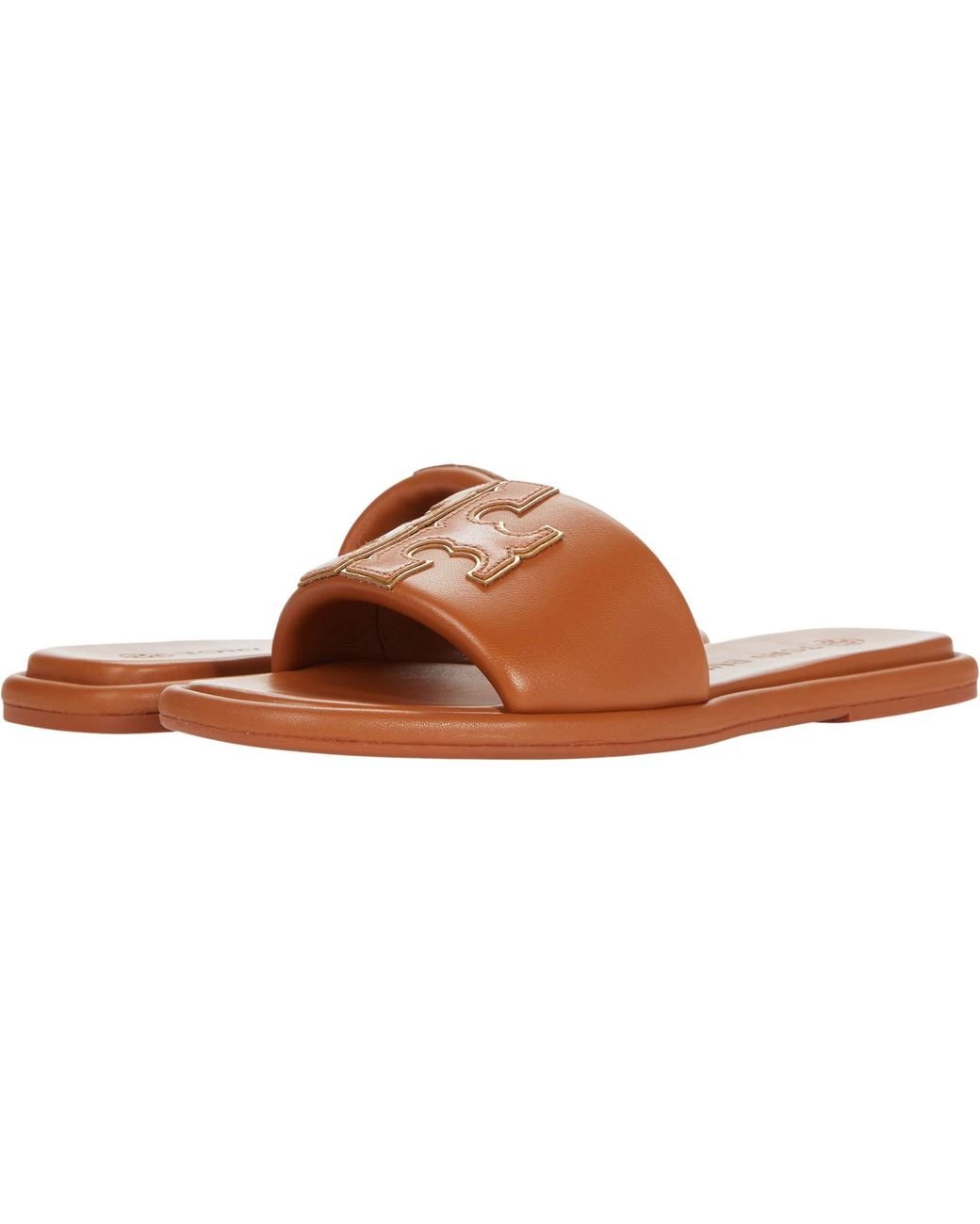 Tory Burch Leather Double T Sport Slide in Brown - Lyst