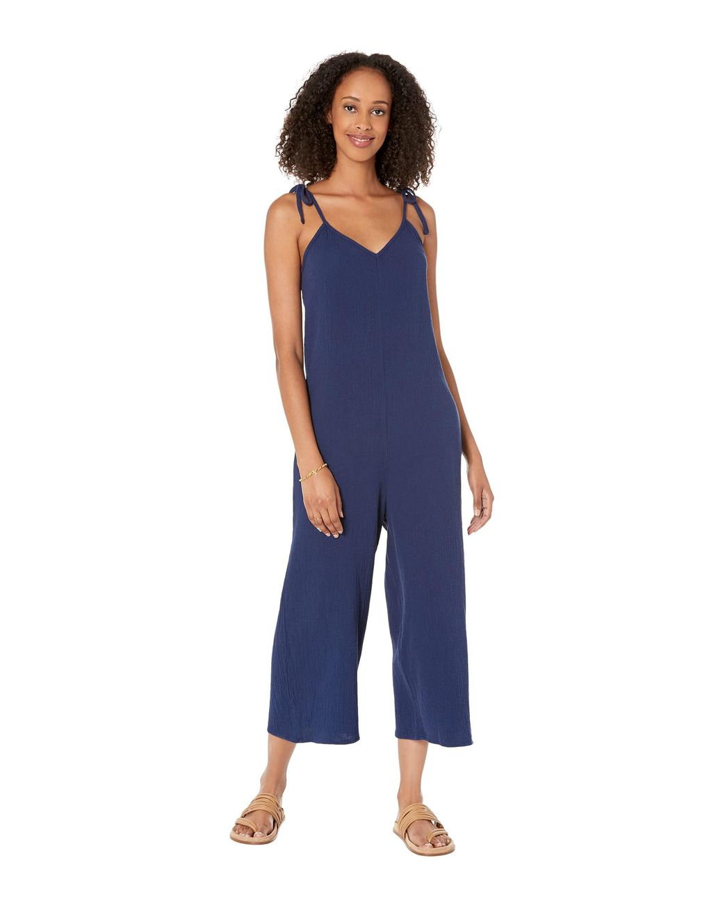 bobi Los Angeles Beach Gauze Tie Shoulder Jumpsuit in Blue Lyst