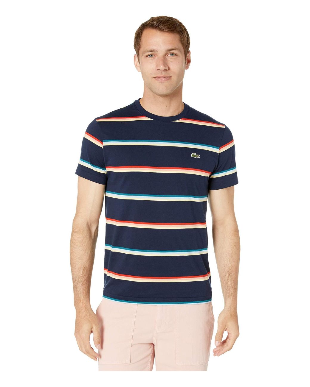 Lacoste Short Sleeve Striped Light Jersey Pima Cotton T-shirt (navy ...