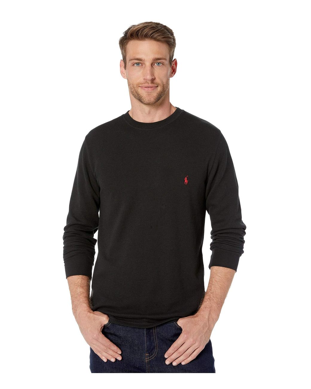 Polo Ralph Lauren Cotton Waffle Long Sleeve Crew in Black for Men - Lyst