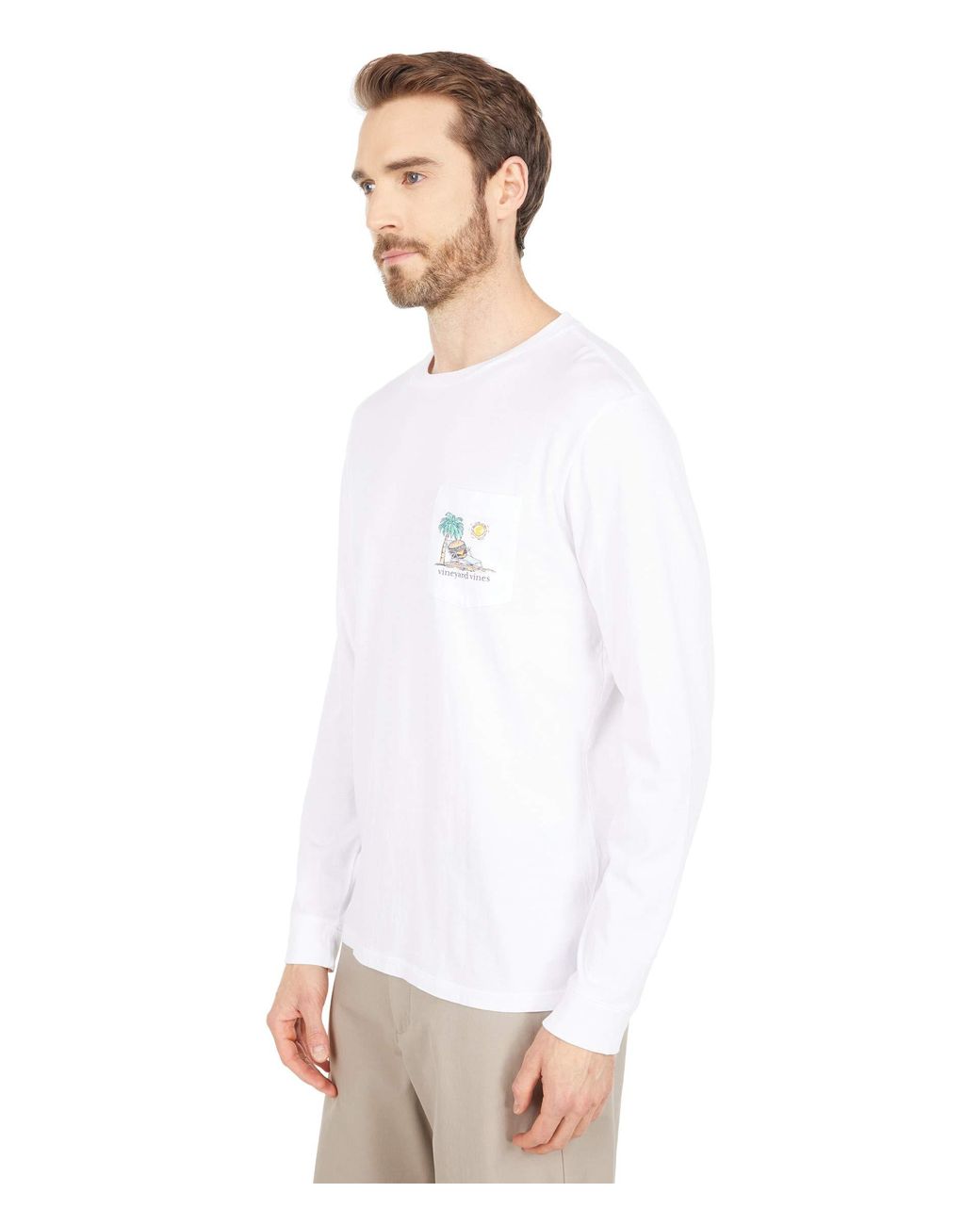 Vineyard Vines Shirt Men's S White Long Sleeve Crew Neck Pocket Tee Sailfish